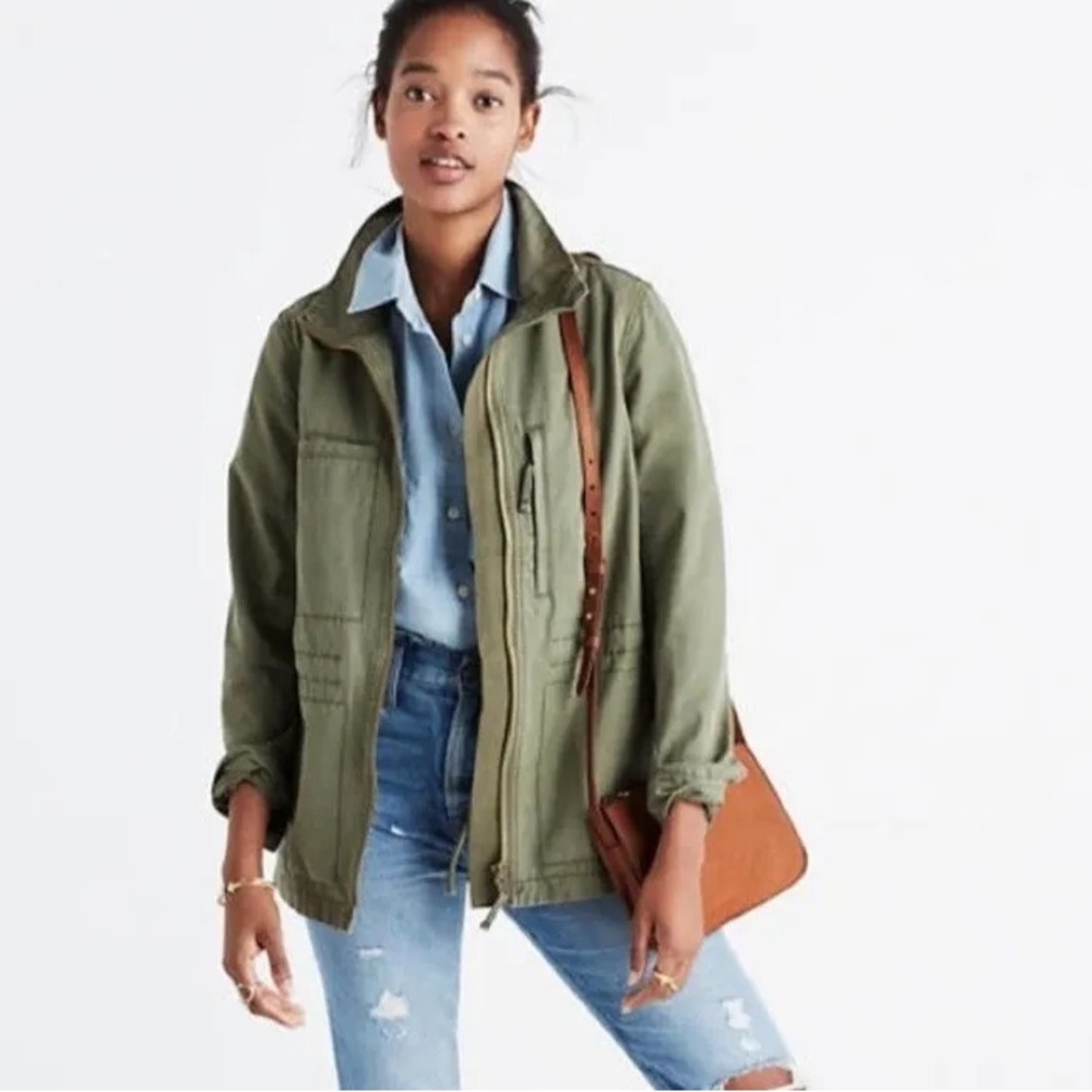 Madewell Women’s Green Fleet Cargo Utility Relaxed Fit Cotton Jacket size Small